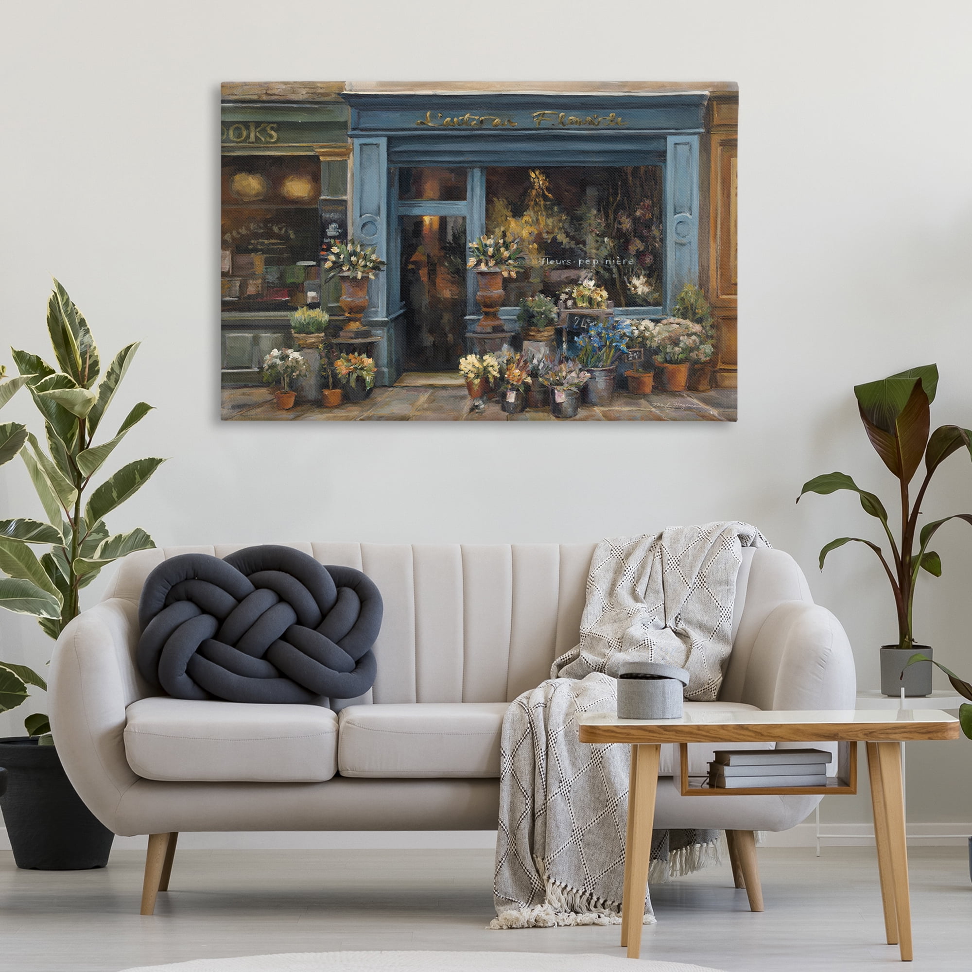 Stupell Industries Florist Shopfront in Town Buildings & Architecture Painting Wrapped Canvas Art Print Wall Art, 45 x 30