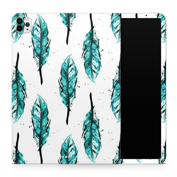 DesignSkinz Splattered Teal Watercolor Feathers Full-Body Skin Decal Wrap Cover for iPad (A1219/A1337)