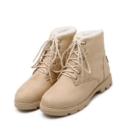 

IELGY Women s short boots large size solid color round toe flat bottom
