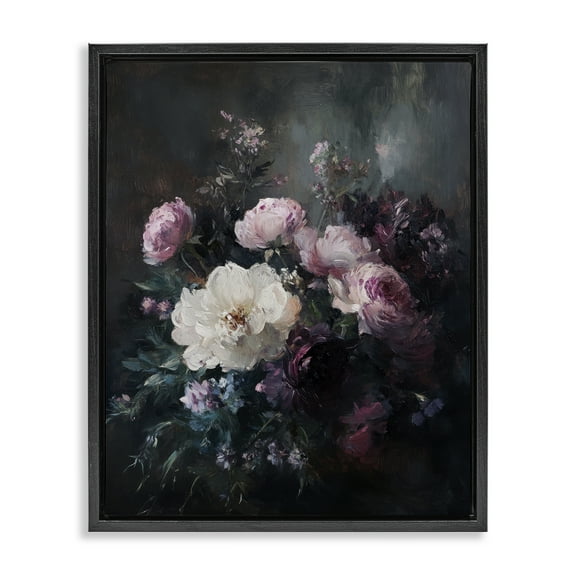 Stupell Industries Vintage Dark Blossoms Plants & Flowers Painting Black Floater Framed Canvas Art Print Wall Art, 17 x 21