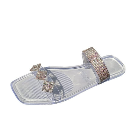 

Summer Saving Clearance! Kukoosong Flat Sandals for Women Summer Strap Rhinestone Flat Bottom Sandals Womens Comfortable Casual Slippers Women s Sandals Clear 40