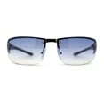 thumbnail image 3 of Mens Rimless Wrap Narrow Rectangle 90s Metal Rim Designer OG Sunglasses Silver Navy Blue, 3 of 4