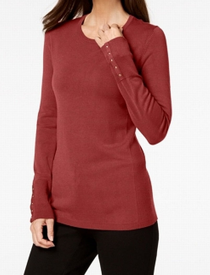 JM Collection Womens Sweater Rust Petite Scoop Neck PXL