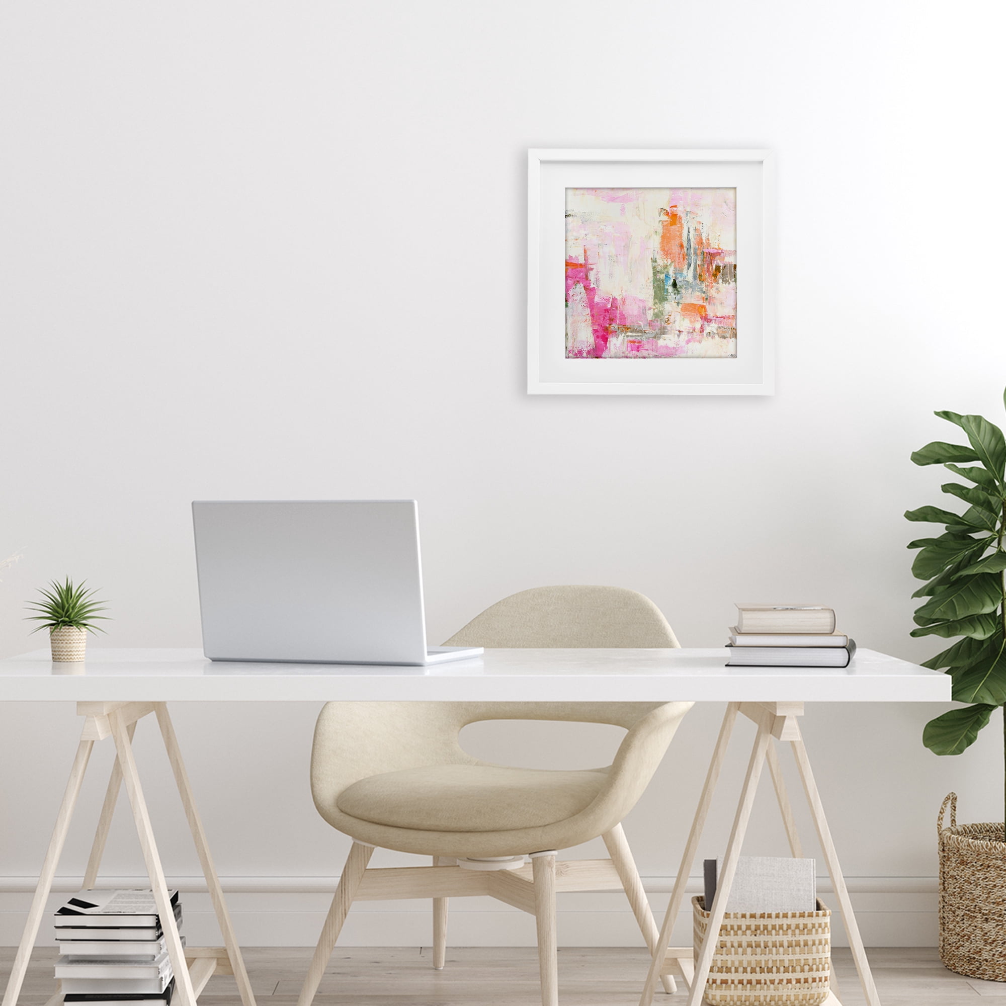 Stupell Industries New Age Pink Abstract White Framed Print Under Glass, design by Design Fabrikken