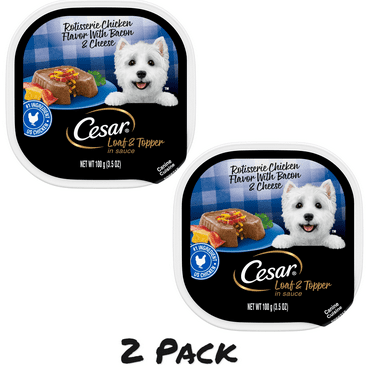 ( 2 Pack ) Cesar Loaf And Topper Rotisserie Chicken With Bacon And Cheese Wet Dog Food, 3.5 Oz Tray