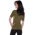 thumbnail image 3 of Essential Basic Women's Cotton Blend V Neck Tee Shirt Half Sleeves - Olive, M, 3 of 7
