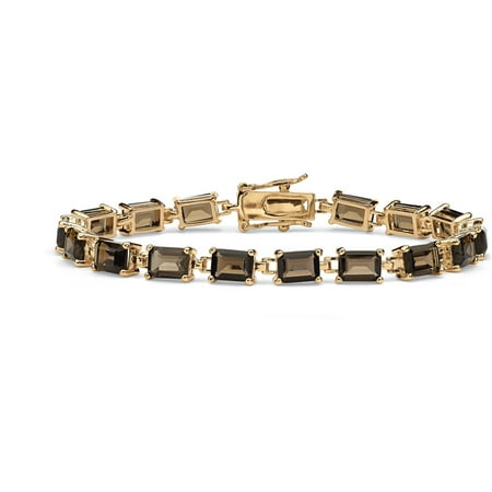 - 16 TCW Emerald-Cut Genuine Smoky Quartz 14k Yellow Gold-Plated Tennis Bracelet 7 1/4