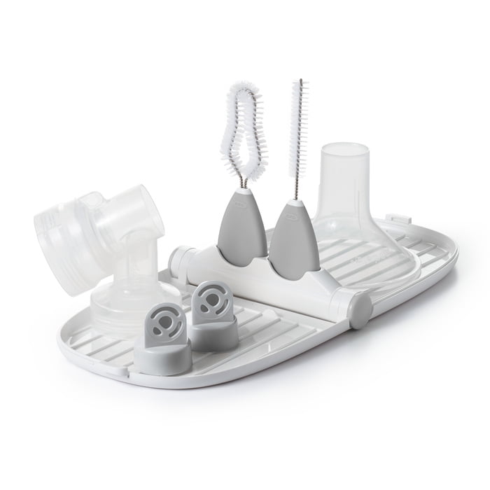 OXO Tot Breast Pump Parts Drying Rack With Detail Brushes, Gray