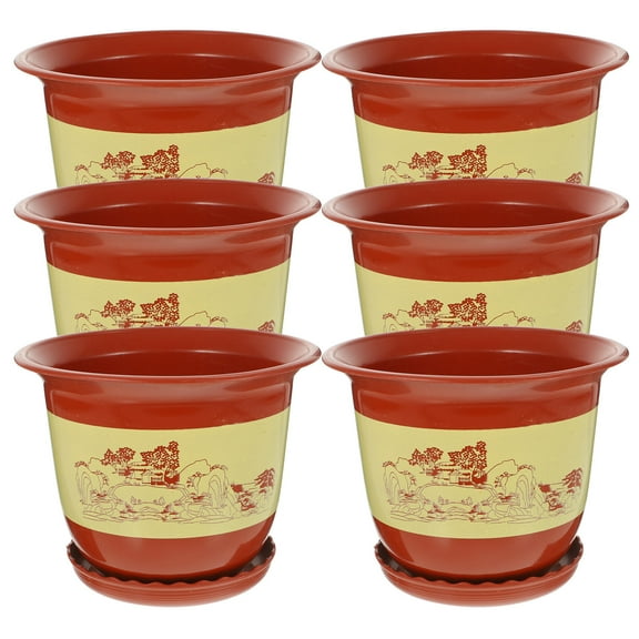 WRISTBIQUE 6Set Planter Pots For Orchids Containers Plastic Red Terracotta With Saucer Indoor Planting Garden Use