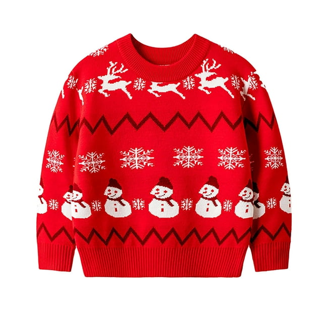 Glisme Chandail pour Filles Automne/hiver Noël Dessin Animé Chandails Rouges Base Chandail Chandails Confort Haut Vêtements Rouge, 6 Ans
