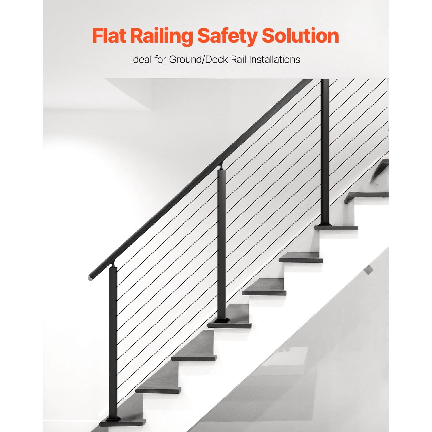30° Hole Cable Railing Post 43"/36", SUS304 Stainless Steel, 3" Spacing, for 25-35° Stairs Deck Balcony Railing