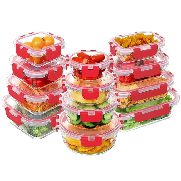 Juego de recipientes de vidrio para almacenamiento de alimentos VERONES, 24 piezas, rojo