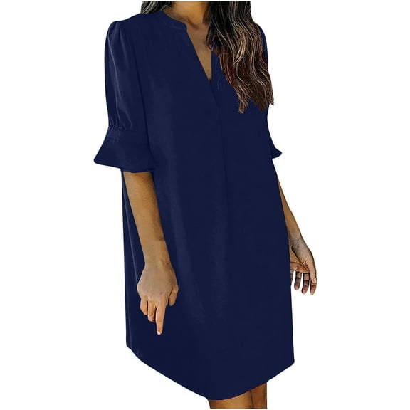 AOOCHASLIY Miss Dress Fall Fashion Women's Summer Short Sleeve Loose Casual V Neck Mini Dress