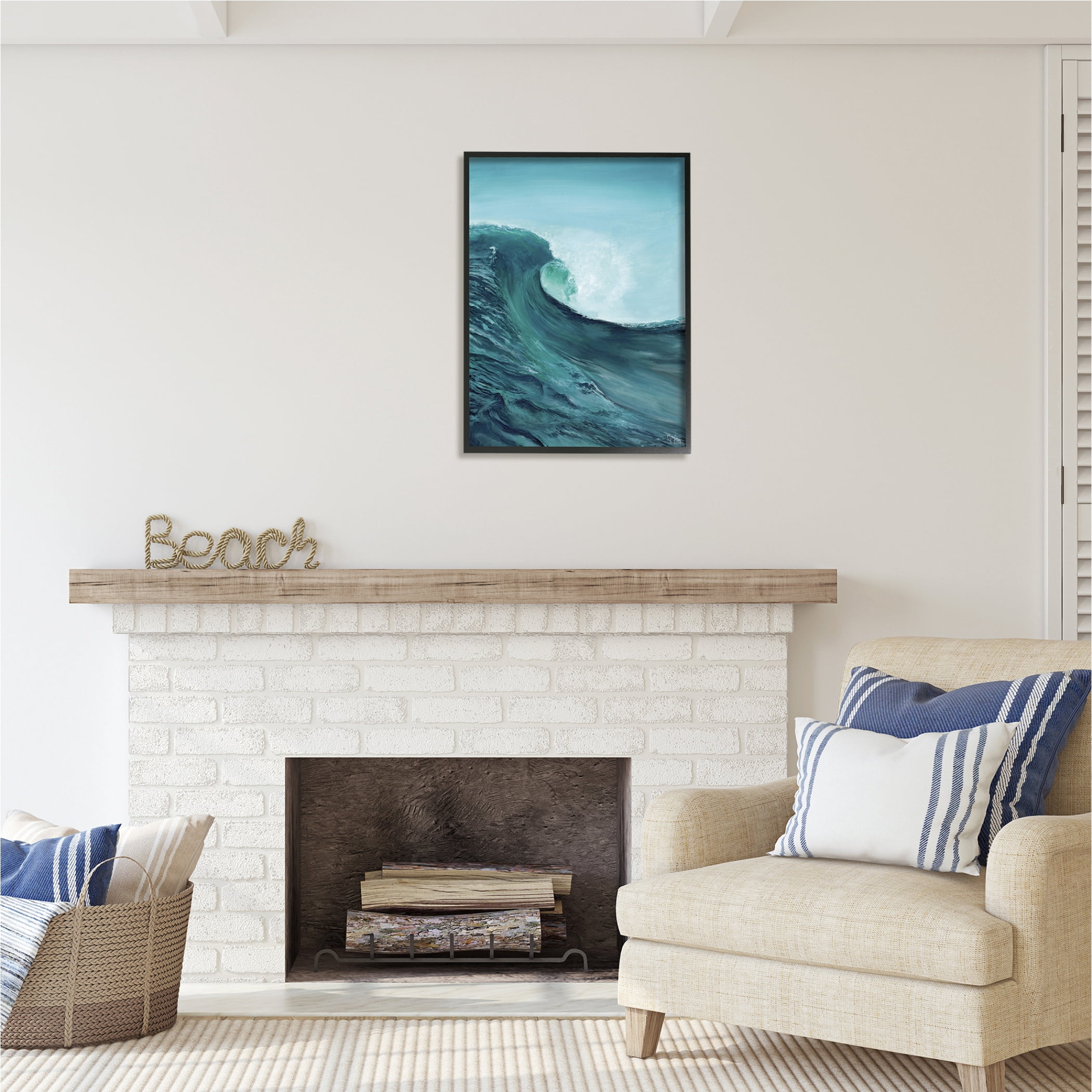 Stupell Industries Tsunami Wave Panting Nature Painting Black Framed Art Print Wall Art, 24 x 30