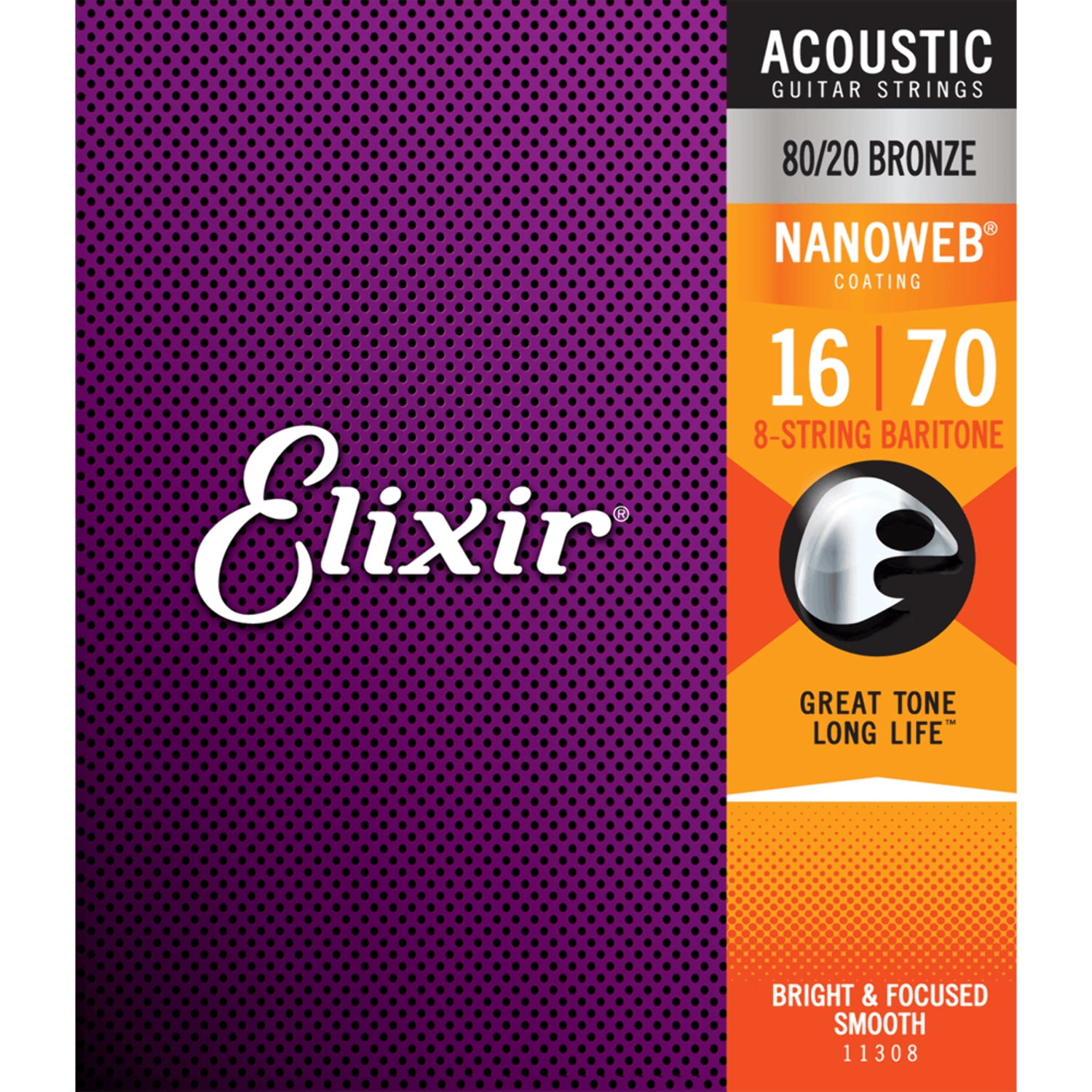 Elixir 11308 Acoustic Baritone Guitar 8-String, .016 - .070