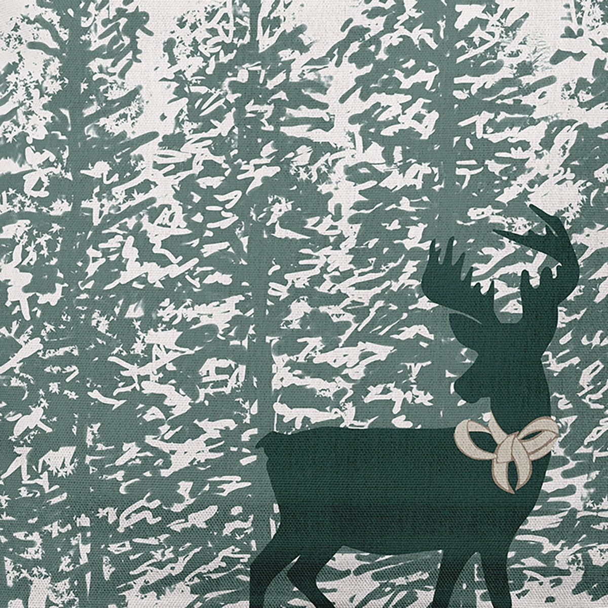 Simply Daisy Christmas Green Colored Reindeer Through the Woods Winter Soft Spun Polyester Decorative Throw Pillow, 14" x 20"