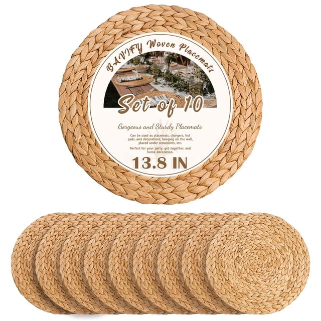 Individuales BAVIFY Redondos Tejidos 35 cm Natural Juego de 10