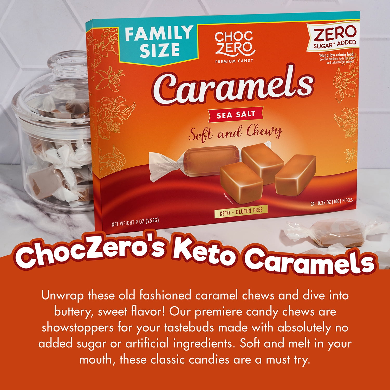 ChocZero, Sea Salt Caramel Candy, 9 oz box, Keto Friendly
