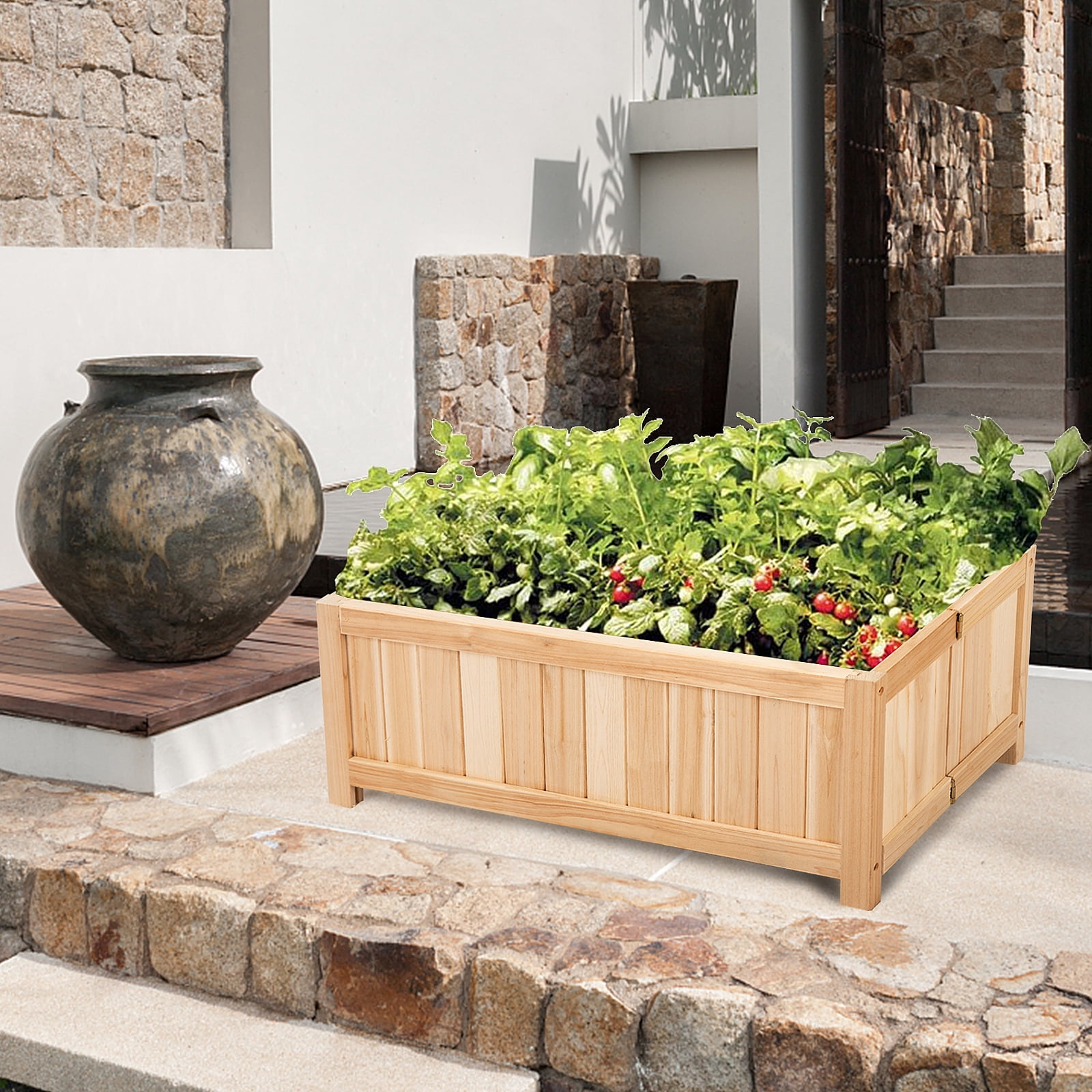 Patiojoy Outdoor Wood Planter Raised Garden Bed Elevated Planter Box Kit for Backyard Patio