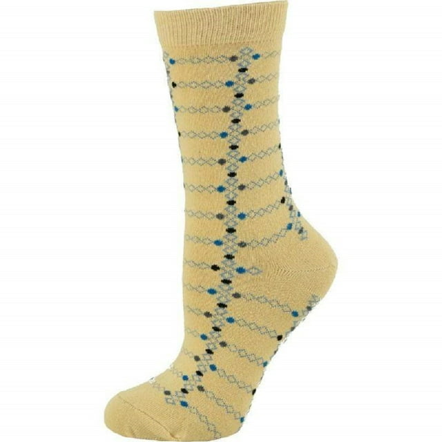 Sierra Socks Women's Cotton Geometric Pattern Crew Sock (Shoe Size: 4-10, Tan)