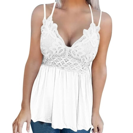 

Women S Tops For Lace Deep V Neck Chiffon Cami Spaghetti Strap Sleeveless Ruffle Hem Cami Shirts Camisole