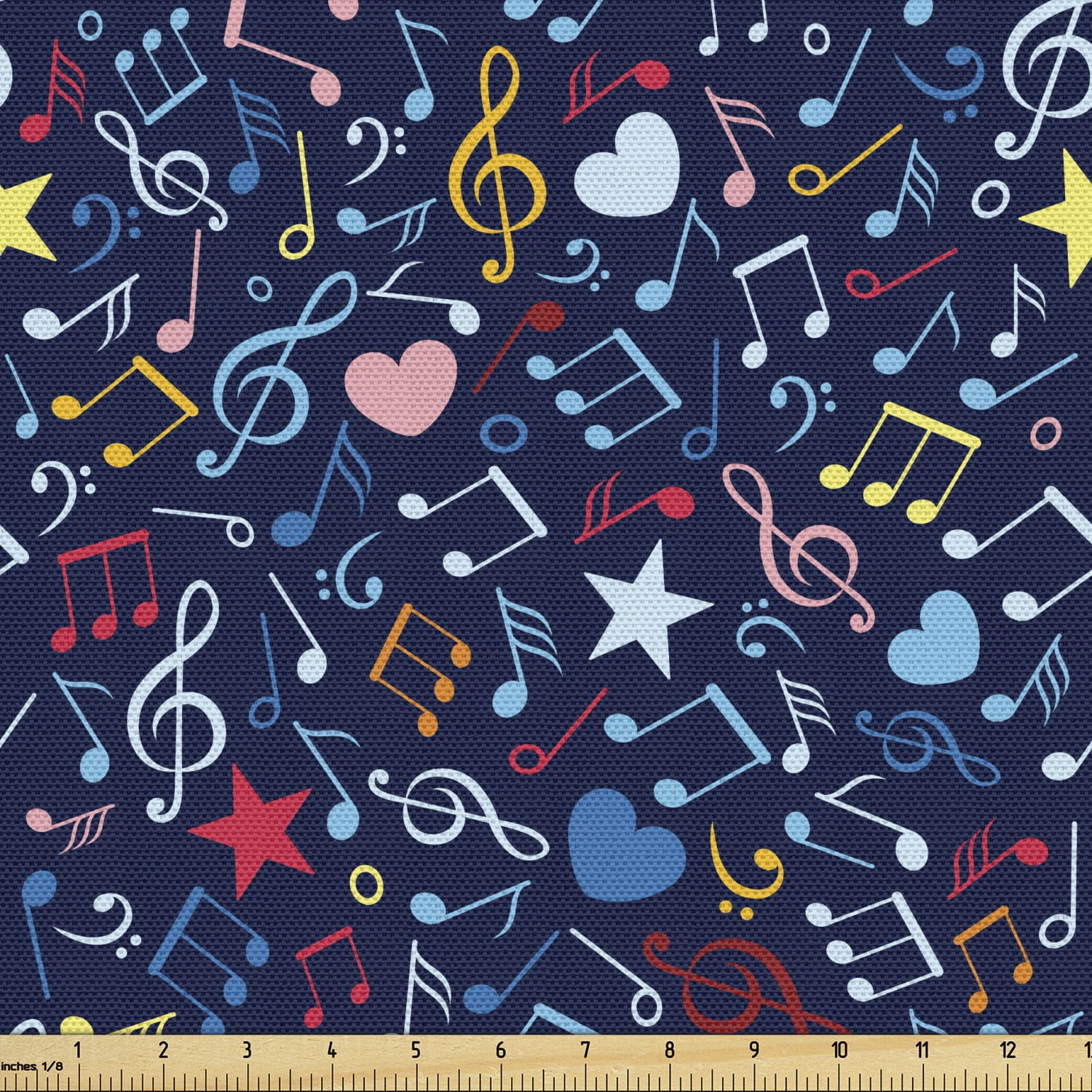 Music Fabric by the Yard, Hearts Notes Stars Melodic Inspiration