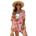thumbnail image 3 of Xoenoiee Tropical Palm Tree Plumeria Flower Print 2 Piece Outfits Short Sets for Women Summer Short Sleeve Blouse Shirt and Drawstring Shorts Casual Beach Vacation Set for Ladies, Size L, 3 of 7