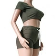thumbnail image 4 of REALiKUN Workout Sets for Women 2 Piece Seamless Ribbed Crop Tank High Waist Shorts Yoga Outfits Army Green XXL, 4 of 6