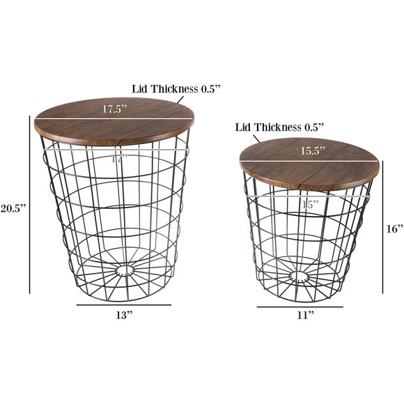 Wire Basket Table Wood Top