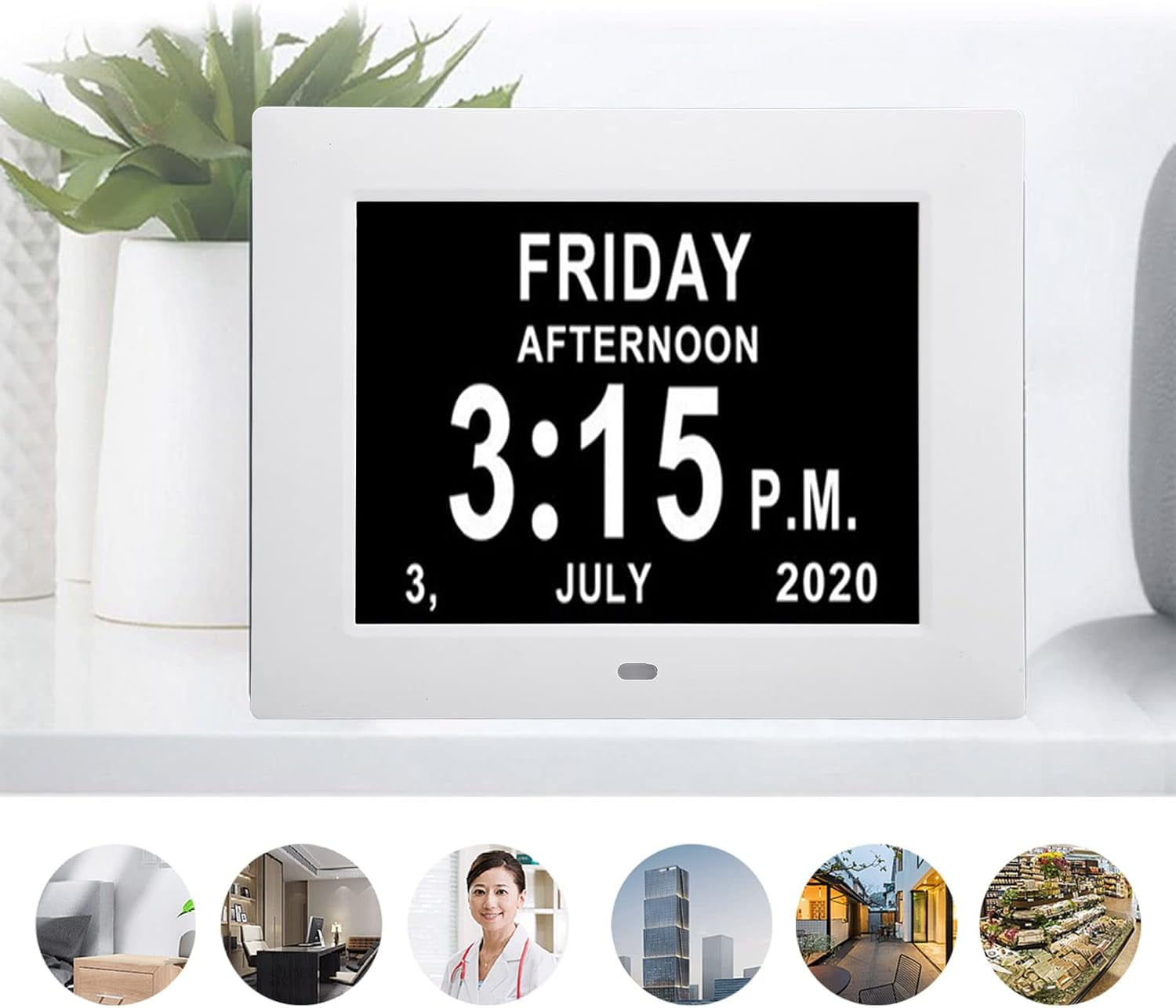 Digital Day Calendar Clock -Extra Large Date Day Time of Week Clock with 12 Alarm Options for Seniors, Elderly, Dementia, Alzheimer (7-inch, White)