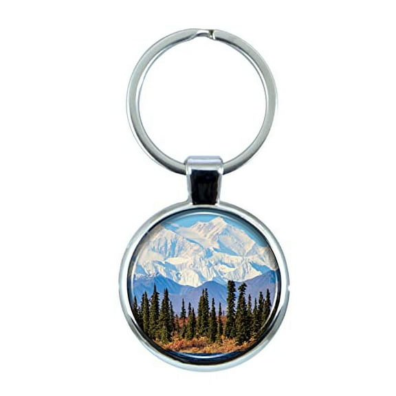 Alaska Keychain with Epoxy Dome and Metal Keyring