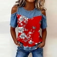 thumbnail image 5 of Womens Summer Tops Cap Sleeve Crew Neck T Shirts Ndbuld Women's Fashion Casual Round Neck Printed Short Sleeve Blouse Loose Spring And Summer Tops Red XXXL, 5 of 5