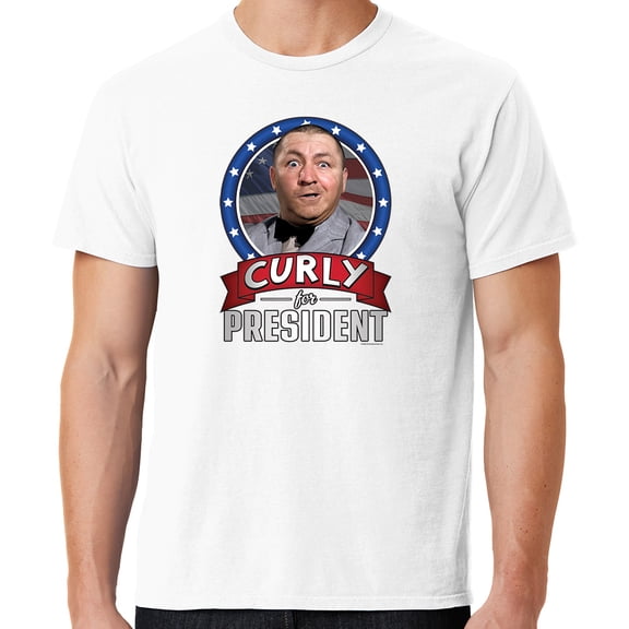 Mens Three 3 Stooges Curly for President Cotton Tee Shirt, Medium White