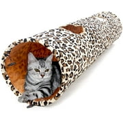 Carkira Cat Tunnel Toy Foldable Leopard Tunnel Pet Toy with Funny Cat Ball