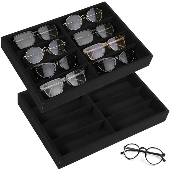 2Pcs Sunglasses Organizer Velvet Glasses Organizer 8 Slot Sunglasses Tray Eyeglasses Holder Eyewear Display Tray for Drawer