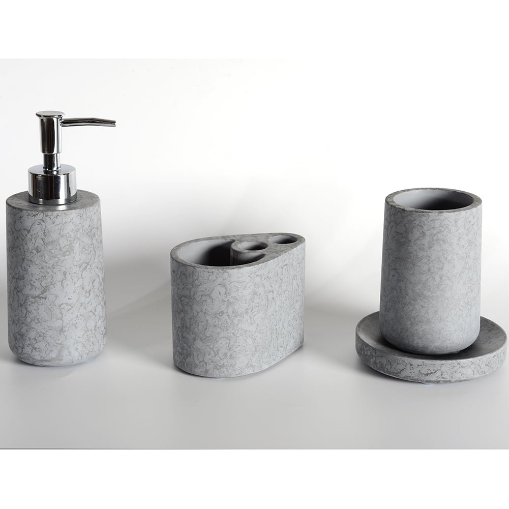 Kepooman 4 Pieces Bathroom Accessories Set, Toothbrush Holder Set for Bathroom Decor, Grey Kepooman 4 Pieces Bathroom Accessories Set, Toothbrush Holder Set for Bathroom Decor, Grey