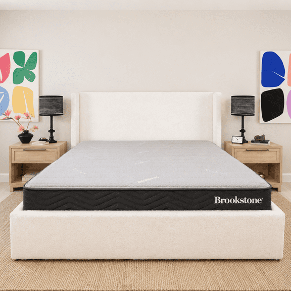 Brookstone 10" Lumbar Relief Hybrid Mattress, Queen, Medium Firm, Zoned Lumbar Support, Breathable Cooling Cover, Fiberglass Free, Mattress in a Box
