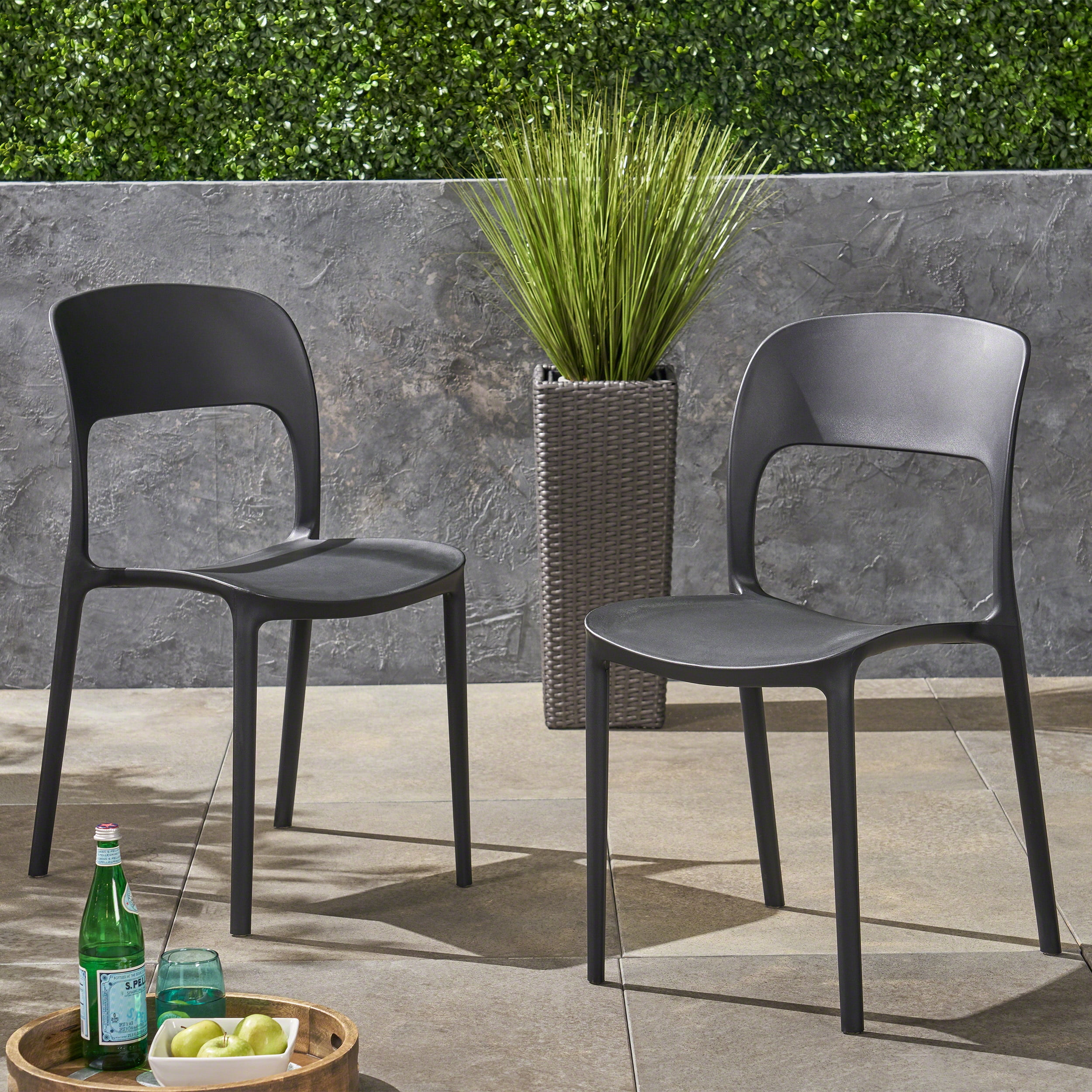 Tatiana Outdoor Plastic Chairs, Set of 2, Black