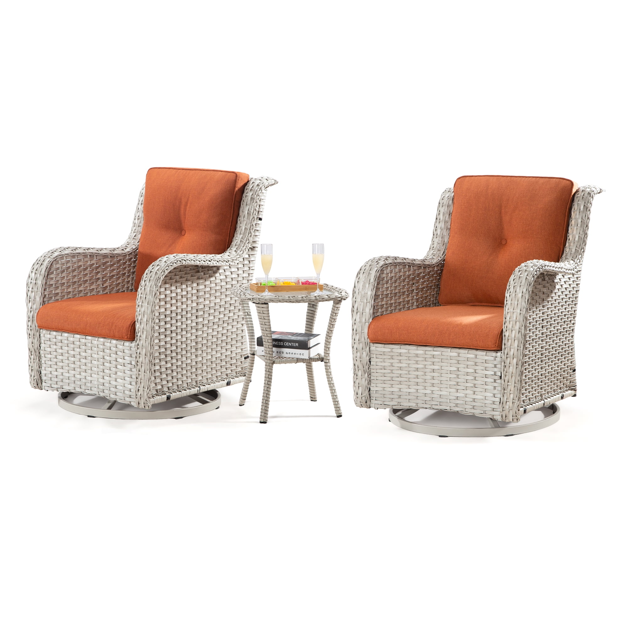 Meetleisure Outdoor Swivel Rocker Wicker Patio Chairs Sets of 2 With