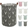 Large Hamper - Large Sized Storage Baskets with Handle, Collapsible & Convenient Home Organizer Containers for Kids Toys, Baby Clothing ( Round - Grey Deer )