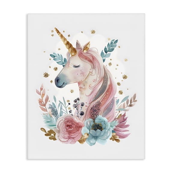 Stupell Industries Shabby Chic Floral Unicorn with Gold Details Canvas Art, 16 x 20, by LSR Design Studio