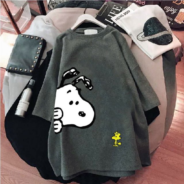 2022 new Snoopy short-sleeved t-shirt women's cotton mid-length women's loose large version top summer cartoon t-shirt women