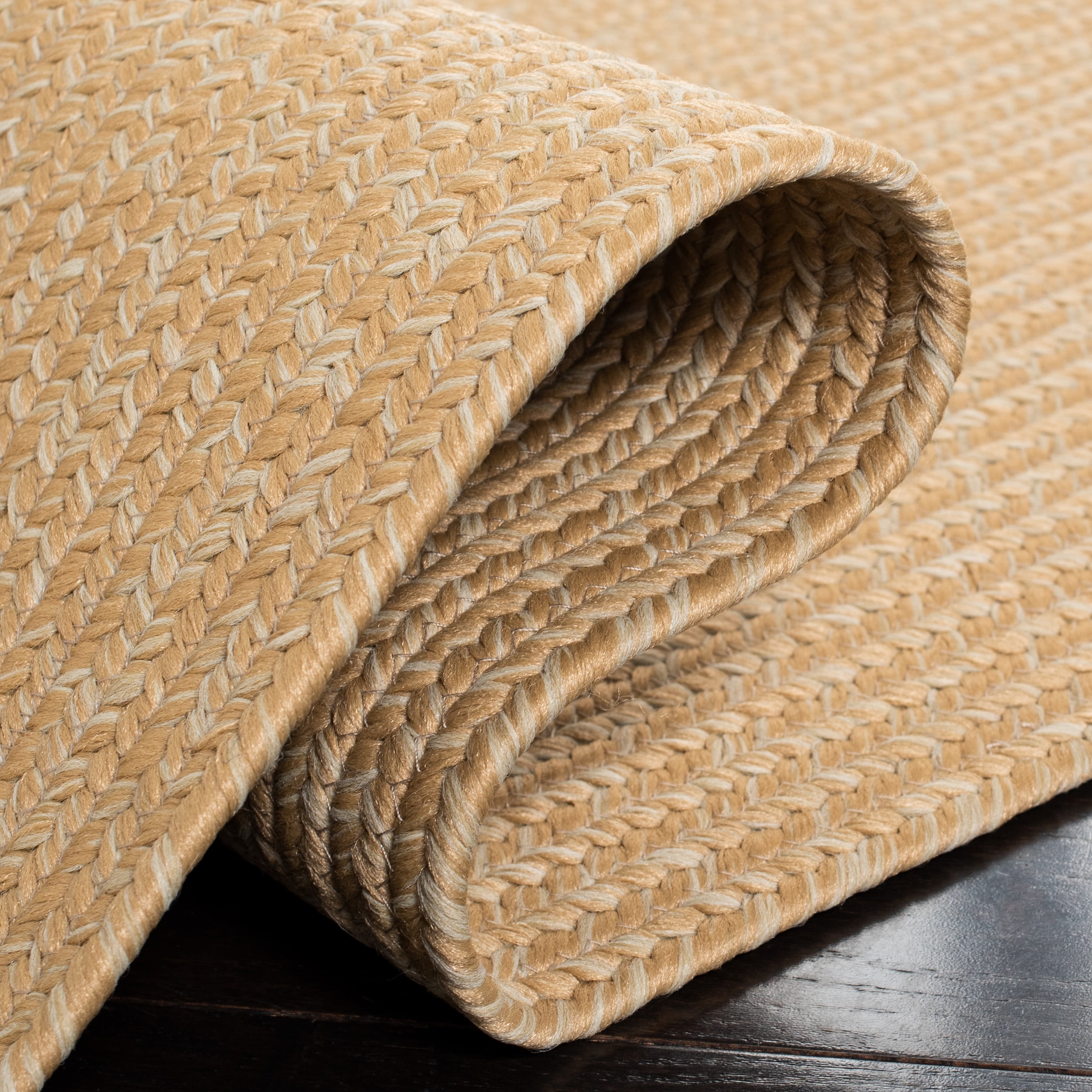 SAFAVIEH Braided Rishika Solid Machine Washable Reversible Area Rug, Beige/Tan, 8' x 8' Round