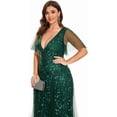 thumbnail image 3 of AURA Women's Plus Size Sequin Embroidered Formal Evening Gown V-Neck Sheer Short Sleeve A-Line Mother of Biride Dress, 3 of 7