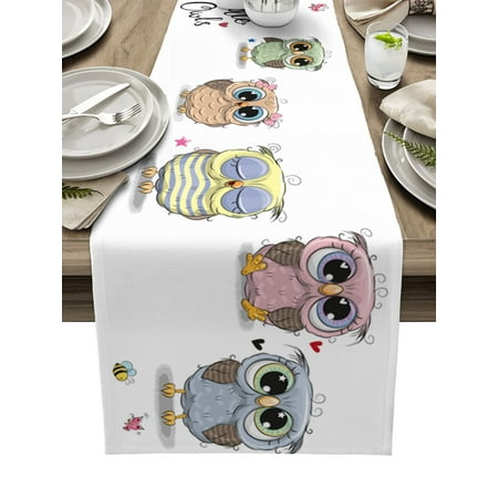 

Cartoon Owl Butterfly Table Runner Home Party Decorative Tablecloth Cotton Linen Table Runners for Wedding