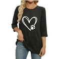 thumbnail image 4 of Womens 3/4 Sleeve Tops Hearts Floral Printed Graphic Base Tee Shirts Crew Neck Casual Spring Fall Summer Tshirts (XL, Black-Heart), 4 of 6