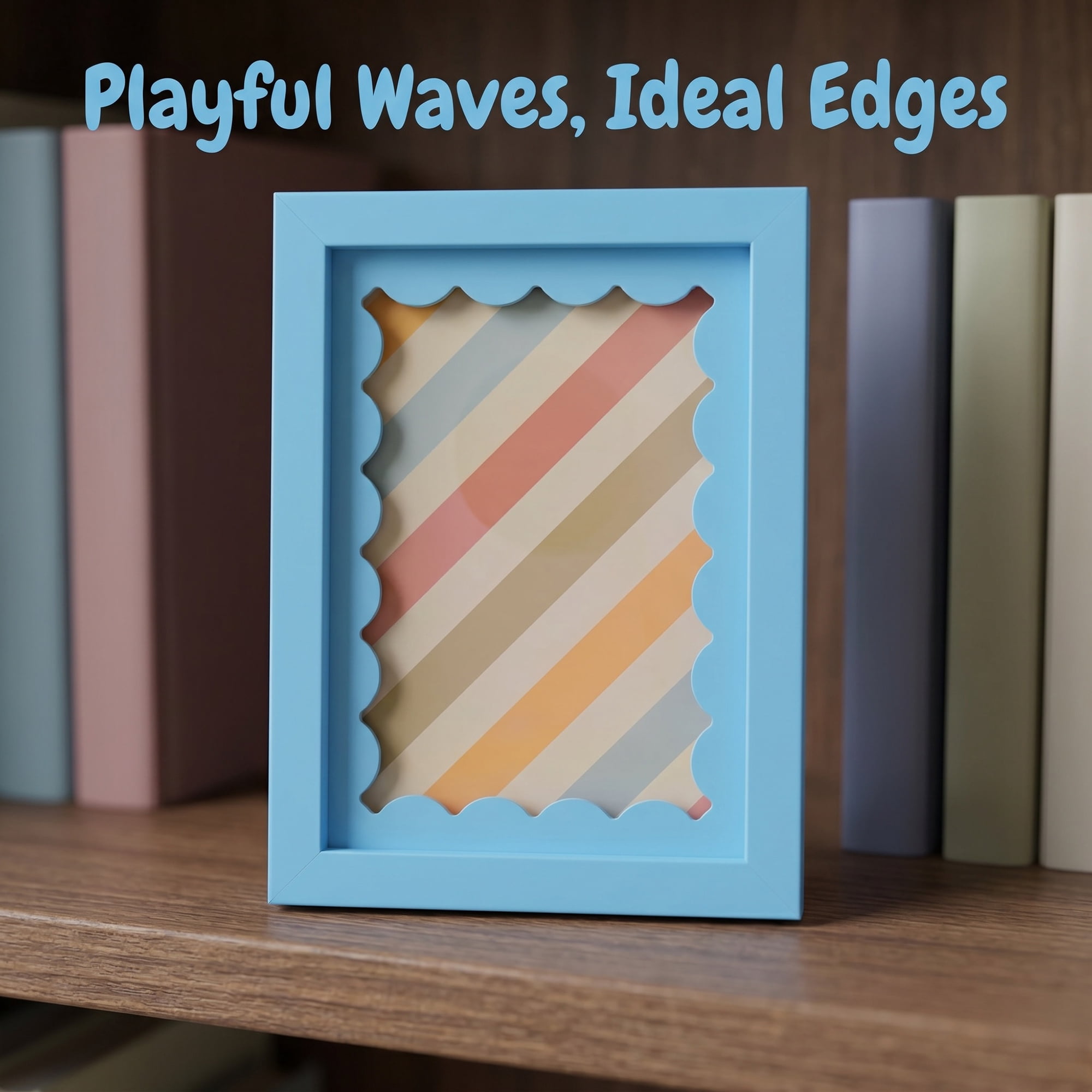 Unique Bargains MDF Wood Cute Wavy Picture Frame Blue 4" x 6"