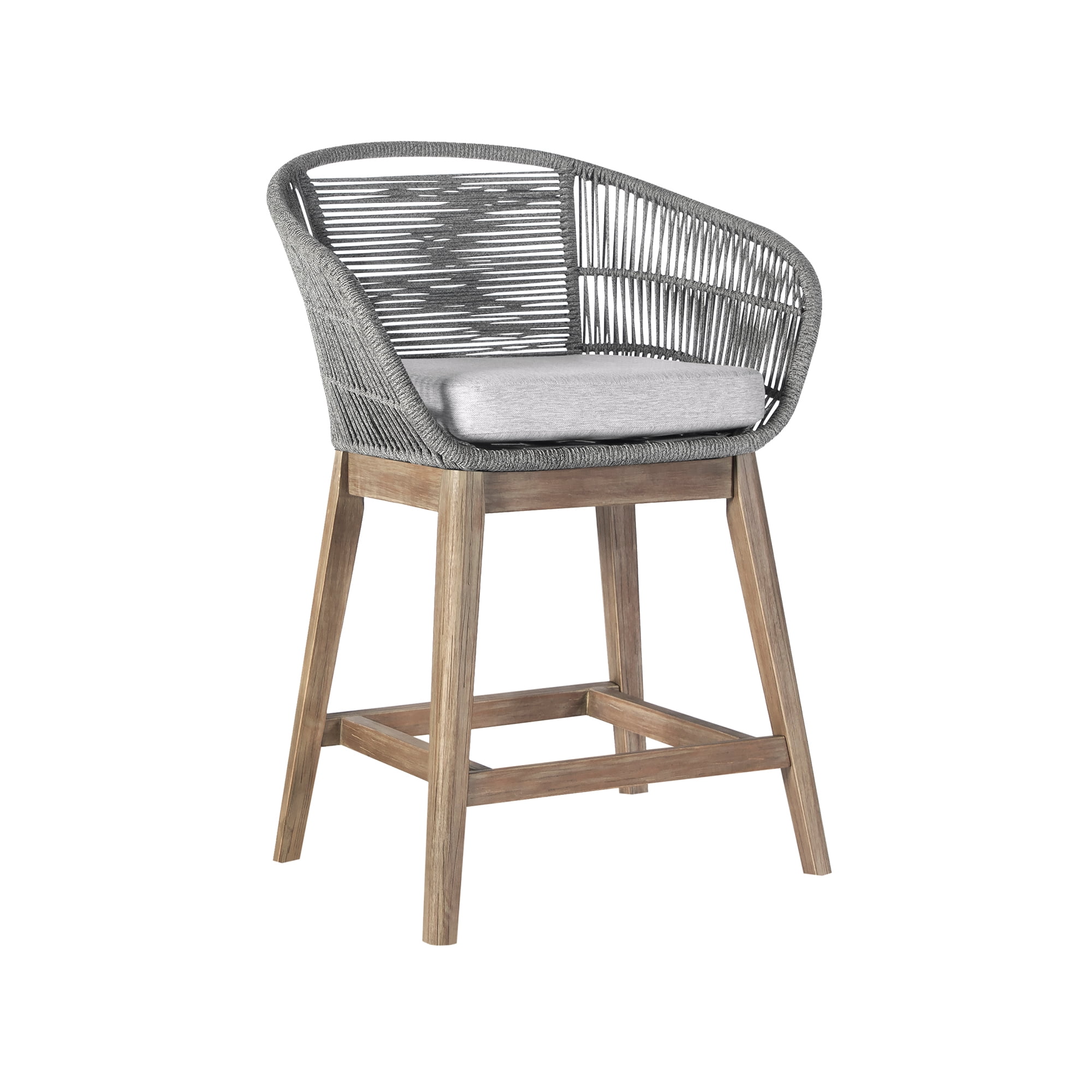Tutti Frutti Indoor Outdoor Counter Height Bar Stool in Light Eucalyptus Wood with Gray Rope - Set of 3