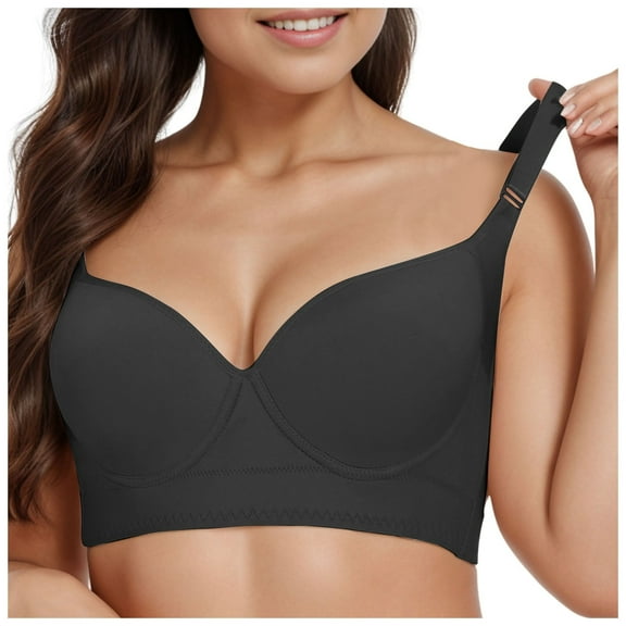 Gibobby Bras for Women Wireless Comfortable Push Up Bra Scalloped Seamless Full Coverage No Underwire Supportive T Shirt Bras[Black,90D]