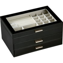 BIQI MUSSE Large Leather Jewelry Organizer Box with Clear Flip Lid Double Layer Drawers Storage Organizer for Women Girls Earrings Ring Necklace Case